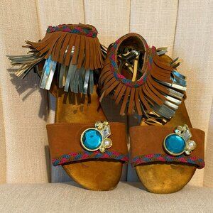 kid size US 2/3 POCAHONTAS costume SHOES fringe sandals Disney Store youth girls